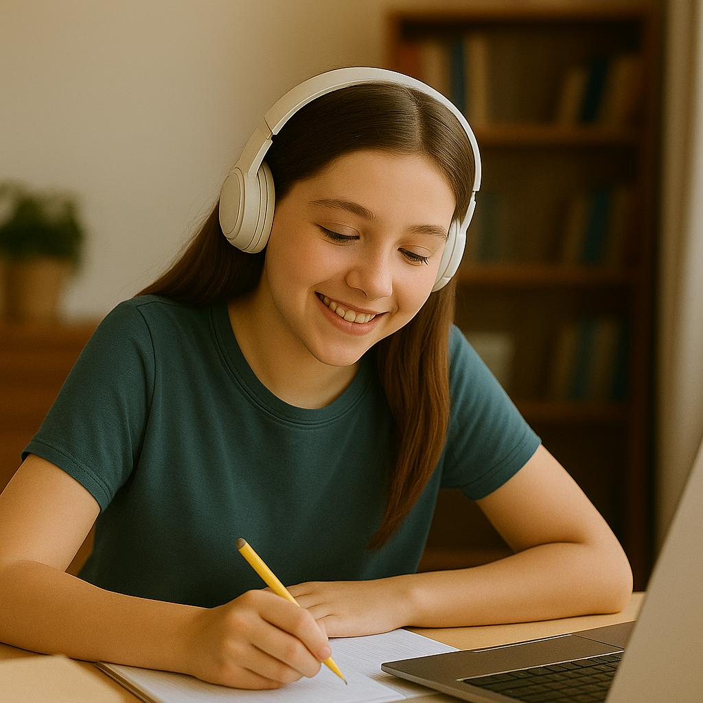 Étudiante utilisant RoomSpace pour réviser